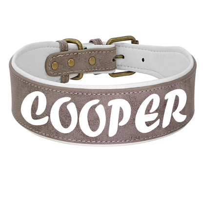 Personalized Leather Dog Collar Necklace Wide Padded Pet ID Collars Free Print Dogs Name Collars for Medium Large Dogs Bulldog