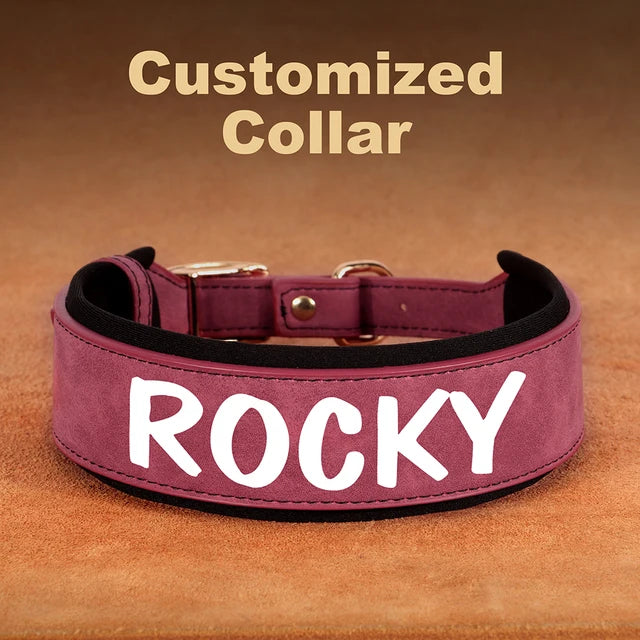 Personalized PU Leather Dog Collar Necklace Wide Padded Pet ID Collars Free Print Dogs Name Collars for Small Medium Large Dogs