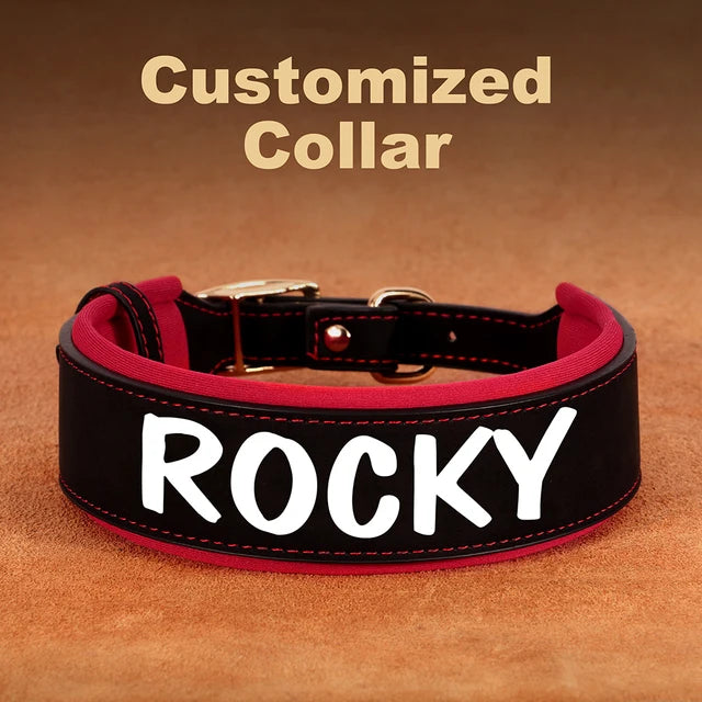 Personalized PU Leather Dog Collar Necklace Wide Padded Pet ID Collars Free Print Dogs Name Collars for Small Medium Large Dogs