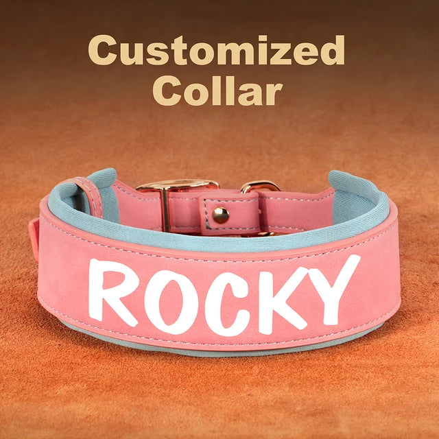 Personalized PU Leather Dog Collar Necklace Wide Padded Pet ID Collars Free Print Dogs Name Collars for Small Medium Large Dogs