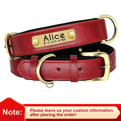 Customized Leather ID Nameplate Dog Collar Soft Padded Dogs Collars Free Engraving Name for Small Medium Large Dogs Adjustable