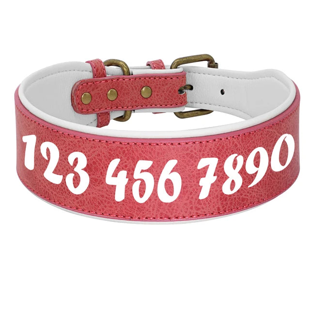 Personalized Leather Dog Collar Necklace Wide Padded Pet ID Collars Free Print Dogs Name Collars for Medium Large Dogs Bulldog