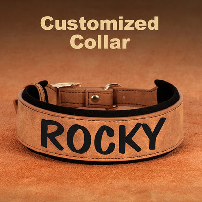 Personalized PU Leather Dog Collar Necklace Wide Padded Pet ID Collars Free Print Dogs Name Collars for Small Medium Large Dogs