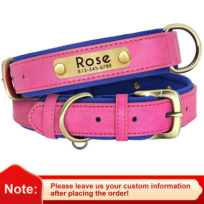 Customized Leather ID Nameplate Dog Collar Soft Padded Dogs Collars Free Engraving Name for Small Medium Large Dogs Adjustable