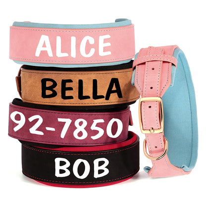 Personalized PU Leather Dog Collar Necklace Wide Padded Pet ID Collars Free Print Dogs Name Collars for Small Medium Large Dogs