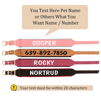 Personalized PU Leather Dog Collar Necklace Wide Padded Pet ID Collars Free Print Dogs Name Collars for Small Medium Large Dogs